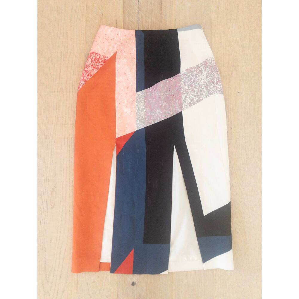 C/MEO Collective Patchwork Midi Skirt Front Slits Size Medium